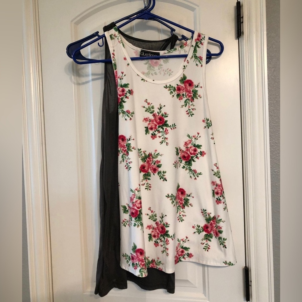 Two Women’s size small maternity tank tops. One floral one grey